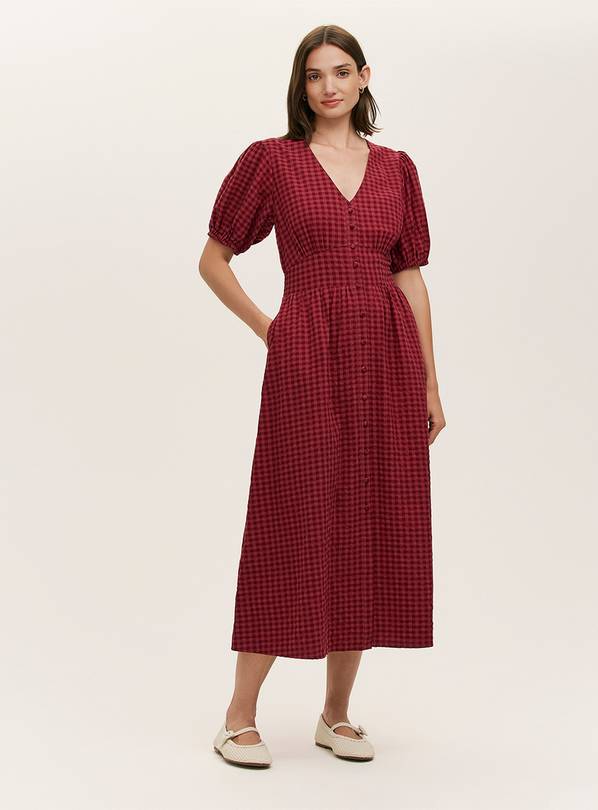 FINERY Addison Dress Burgundy Gingham 12